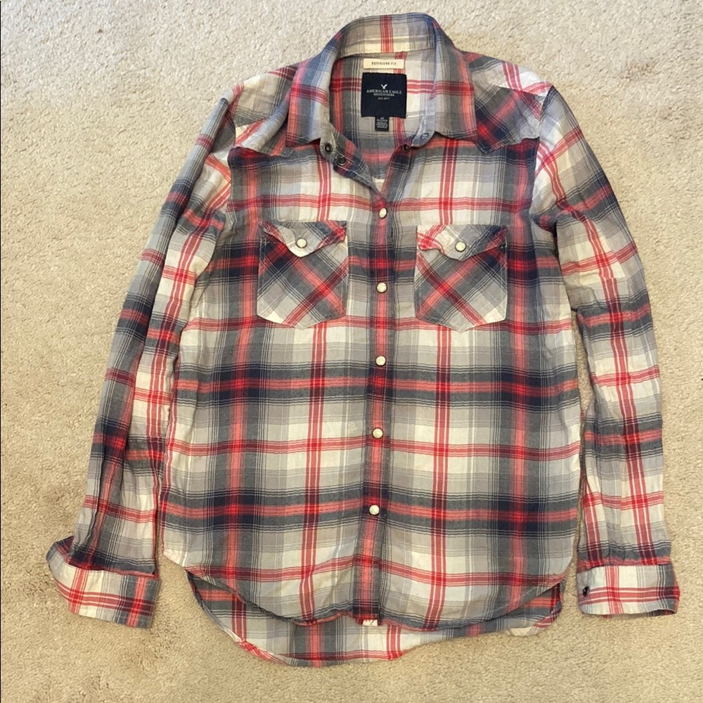 American Eagle Outfitters Red and Blue Plaid Blouse